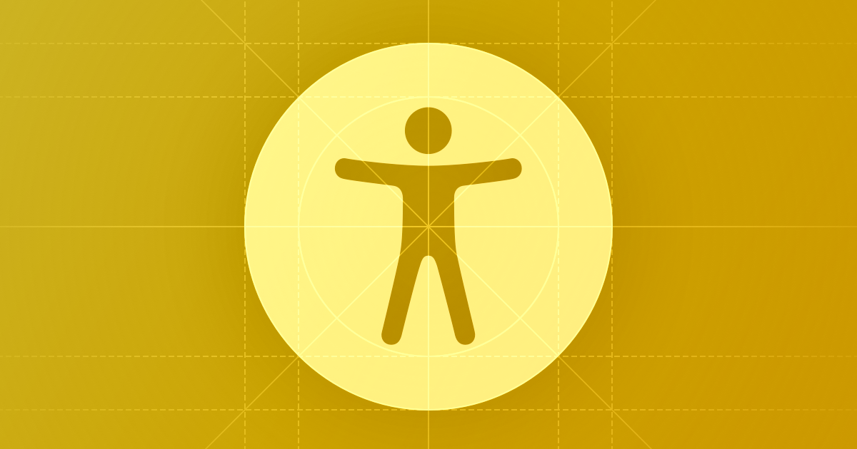 A sketch of the Accessibility icon. The image is overlaid with rectangular and circular grid lines and is tinted yellow to subtly reflect the yellow in the original six-color Apple logo.